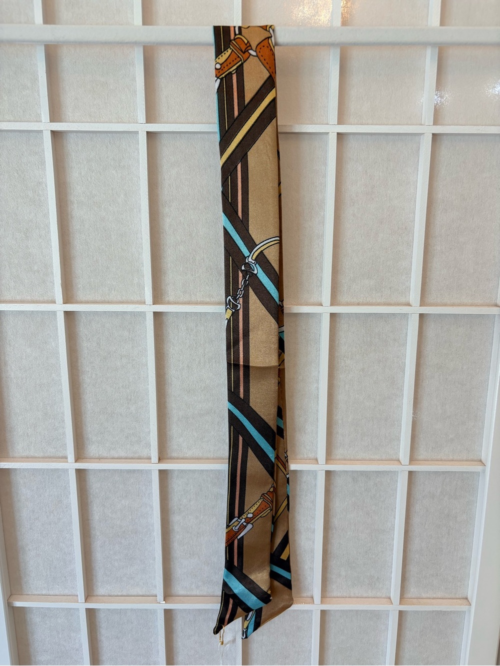 Brown and Teal Striped Equestrian Print Tie